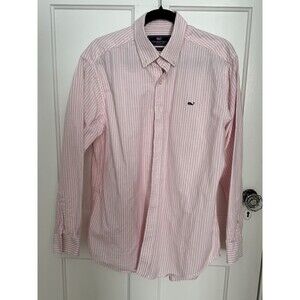 Vineyard Vines Whale Button Down Shirt Mens L Pink & White stripe Slim Fit